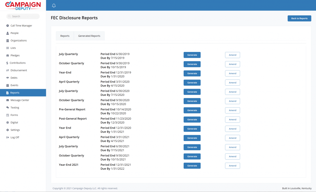 Generate Campaign Finance Reports